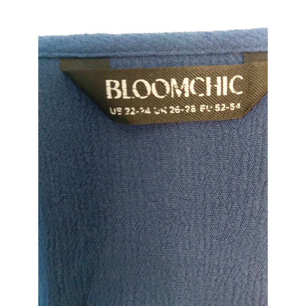Bloomchic Shirt Womens 22/24 Blue Plus Size Short Sleeve V Neck Tunic Blouse - Picture 4 of 7